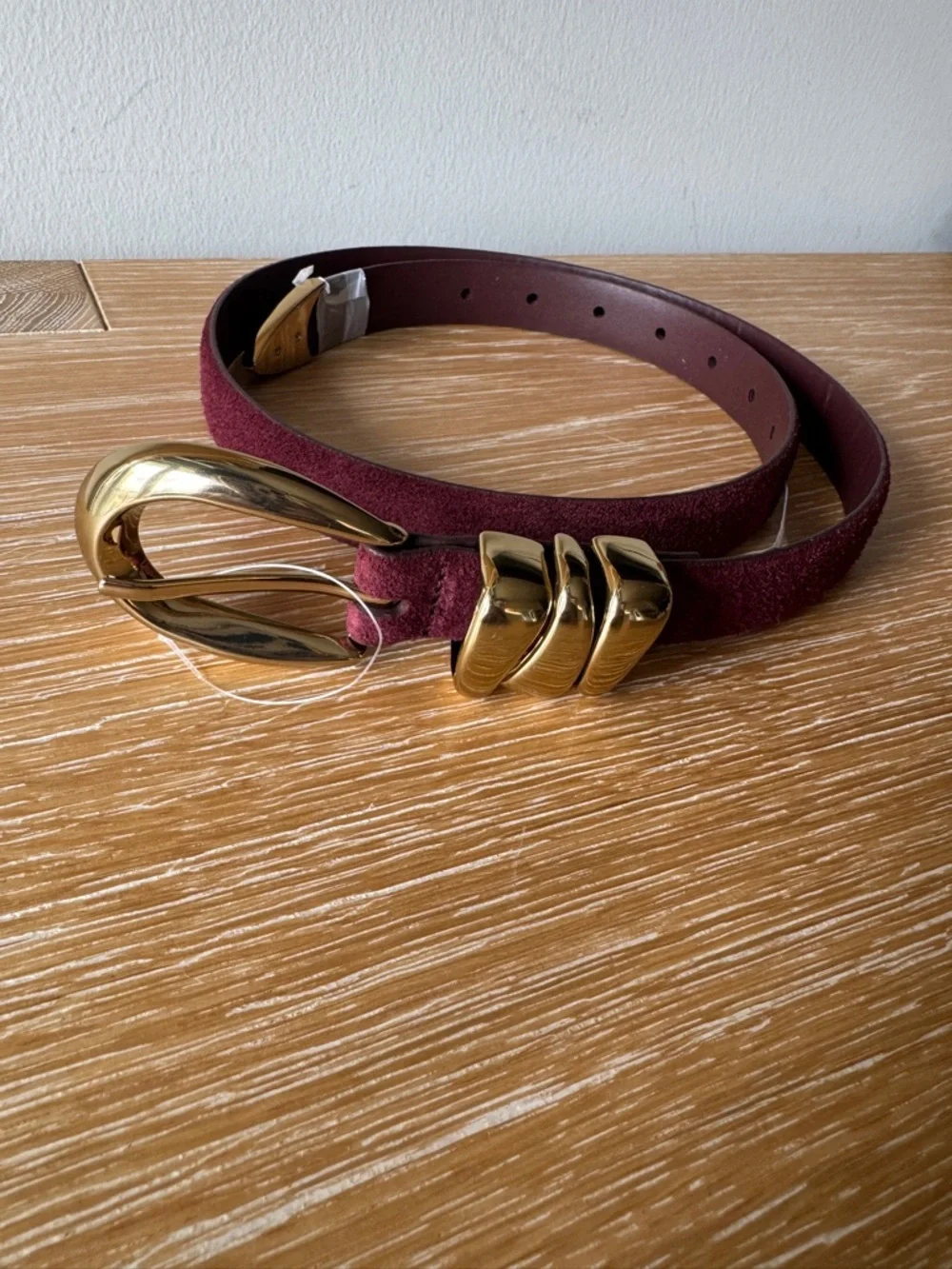 NWOT! MADEWELL Women’s Triple Metal Keeper Belt Dark Red Suede Gold Size Small - Picture 3 of 16